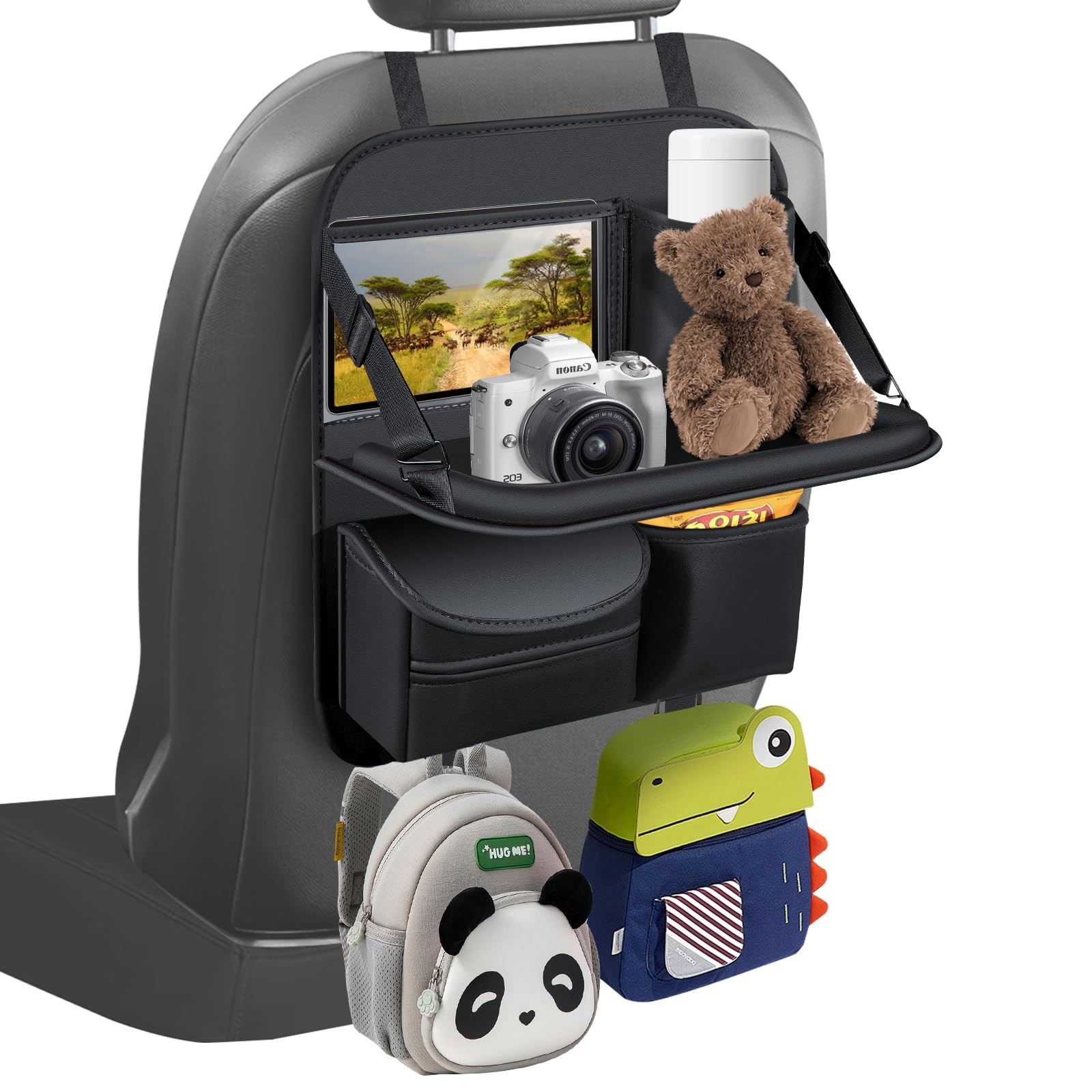 1 Pack Back Seat Car Organizer with Fold-Out Tray for 11" Tablets - Upgraded ...