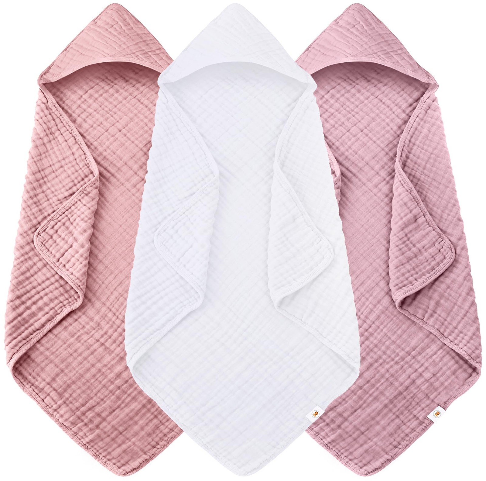 Muslin Hooded Baby Bath Towels - 3 Pack 100% Cotton Soft Low-Saturation Paste...