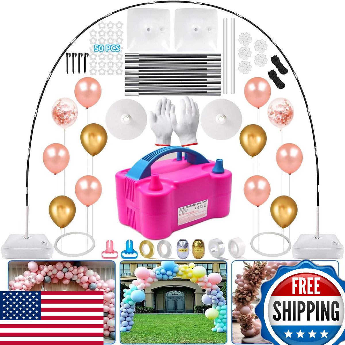 Adjustable Balloon Arch Kit with Pump - 10FT Width 9FT Height