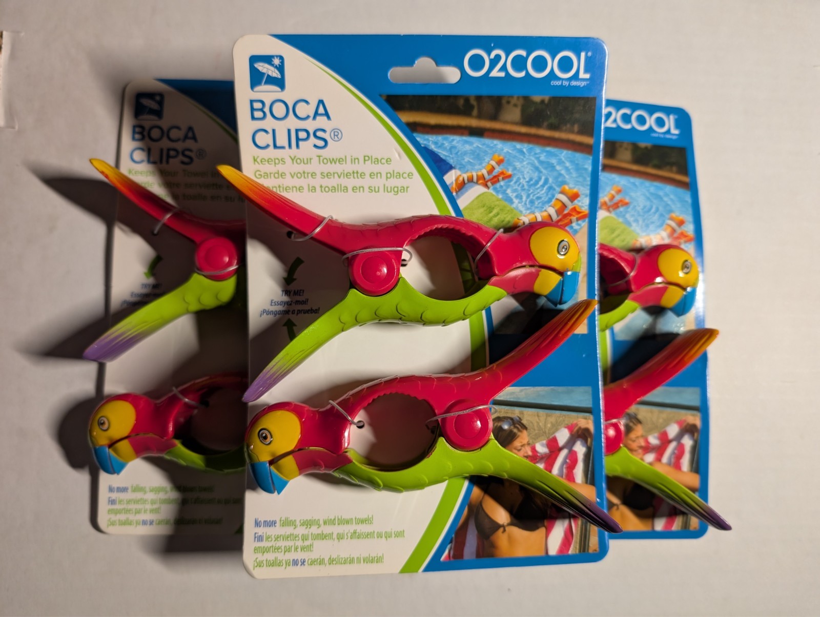 O2Cool Boca Clips Parrot Beach Towel Clips Lot of 3 (6 Total) New