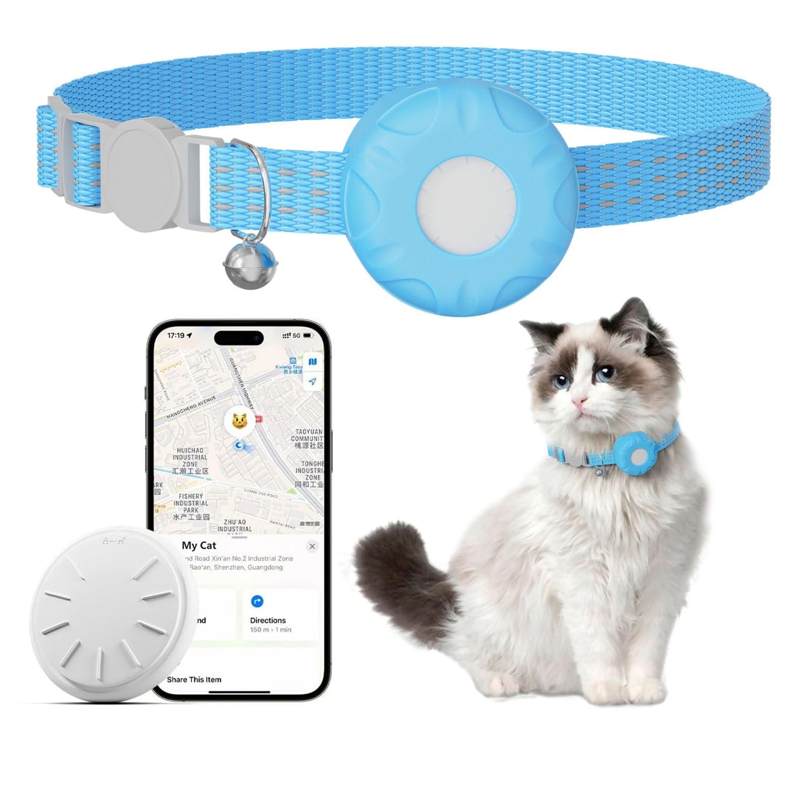 Cat Tracker,No Monthly Fee GPS Trackers for Cats,Pet Tracker Work with Apple ...