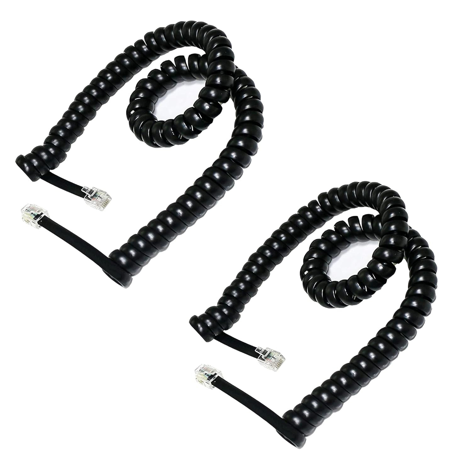 2-Pack 6P6C RJ12 Coiled Telephone Cord, 1.6 Ft (Unstretched) Male to Male Phone 