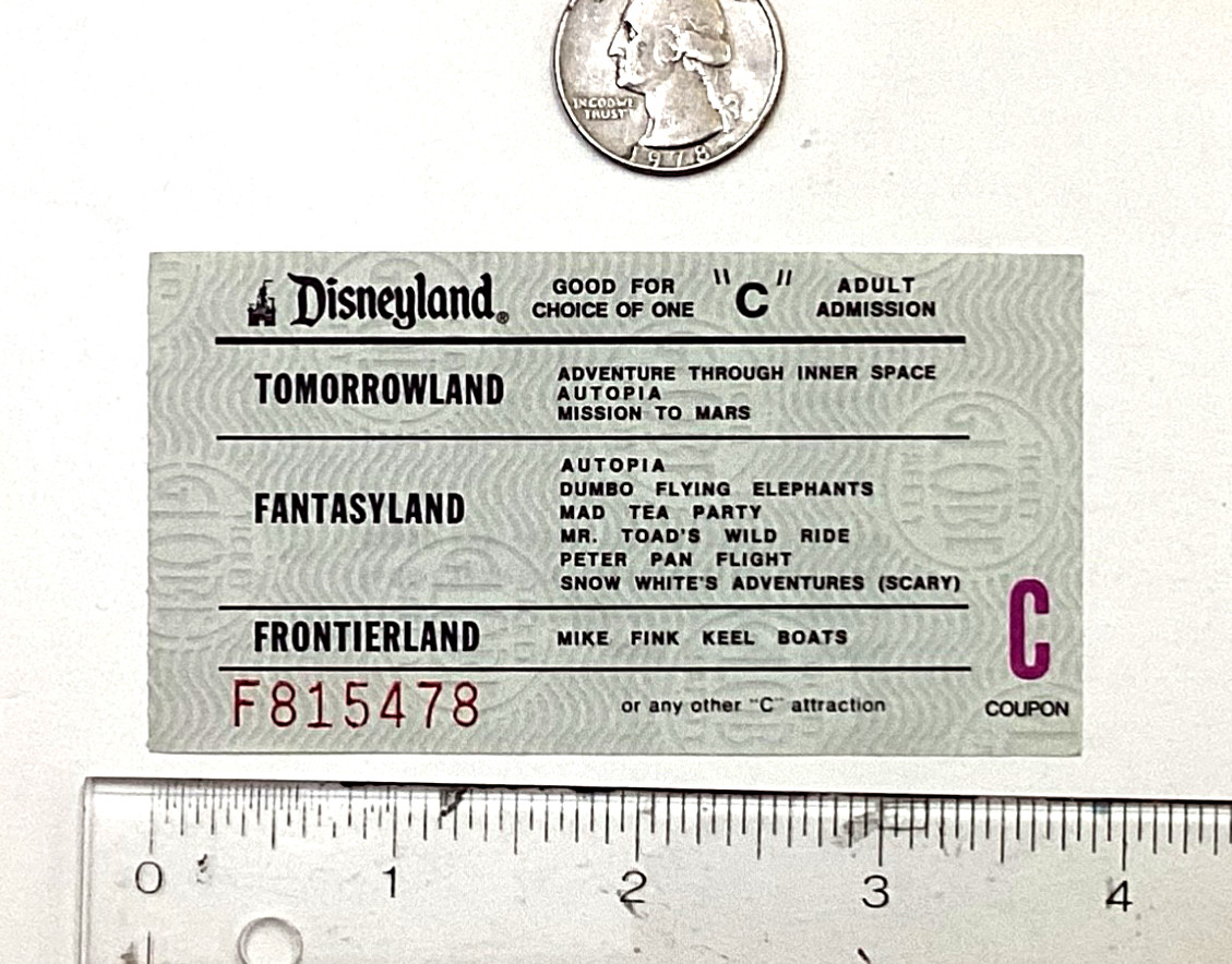 Unused Disneyland “C” Ticket from an Adult Ticket Book early to mid 1980’s