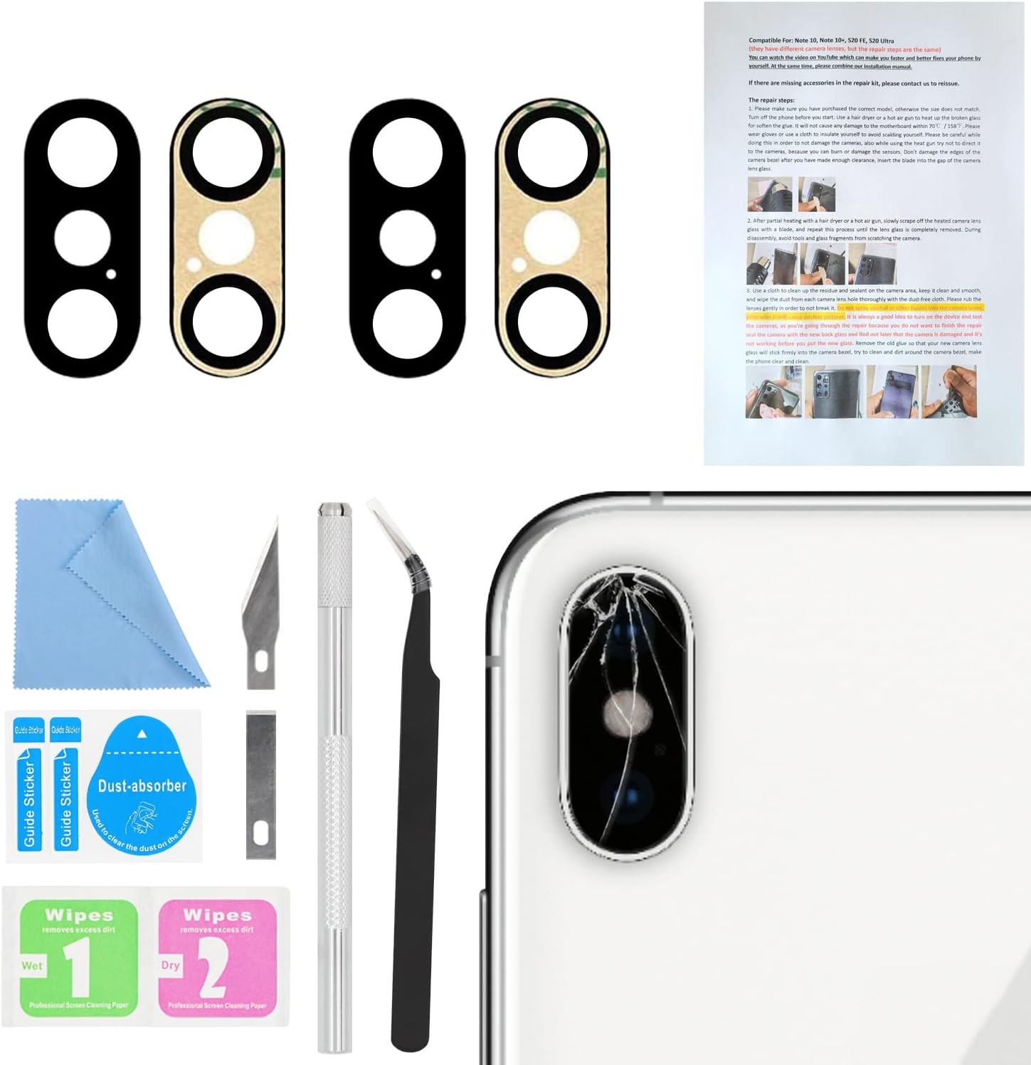 2PCS Back Rear Camera Lens Glass Replacement for iPhone Xs Max 6.5 Inches