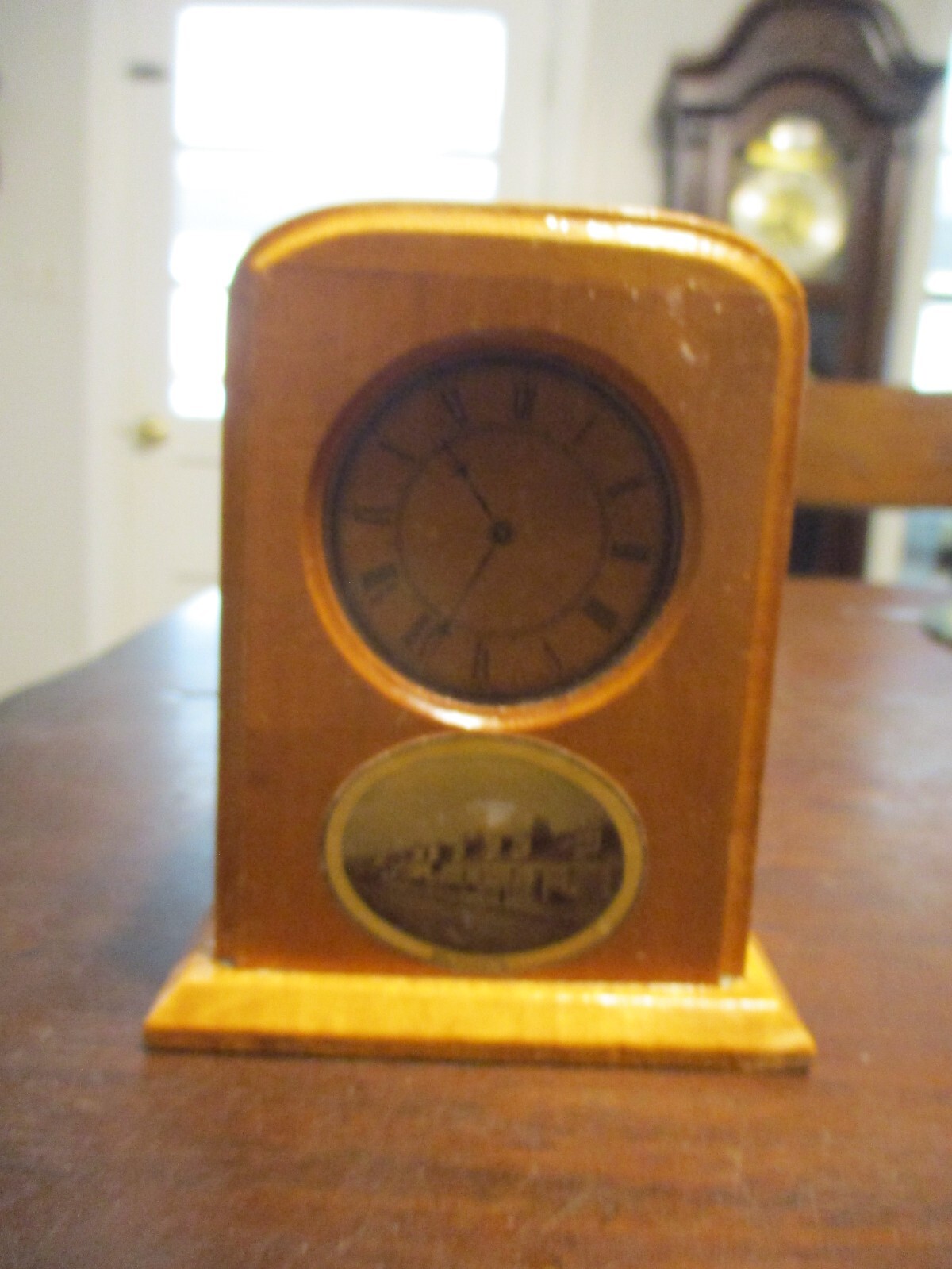 ANTIQUE  SALTCOATS WITH PAINTED CLOCK WOODEN RARE ADVERTISING PROMO COIN BANK