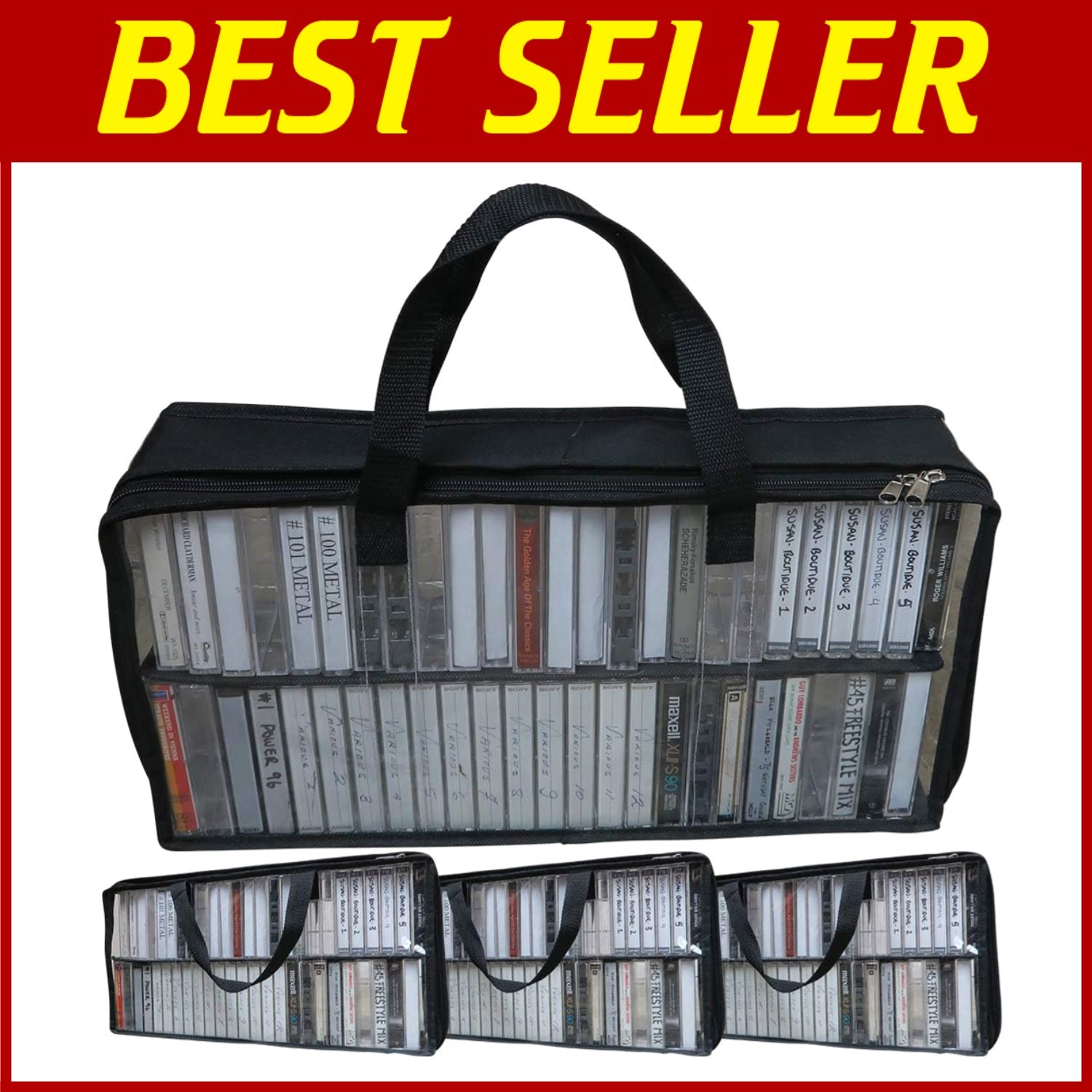 Cassette Tape Bag with See-Thru Top - 200 Tapes