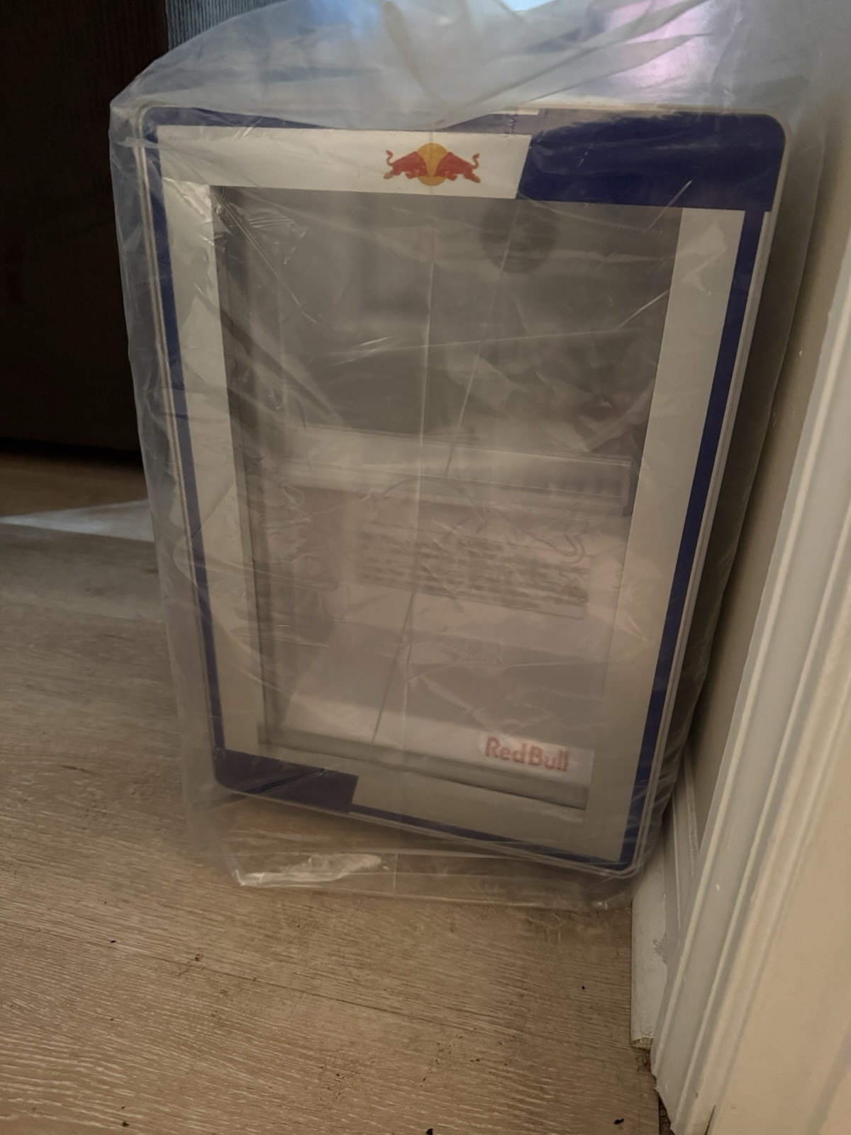 Red Bull GDC Baby Mini Fridge Tabletop 1.5 ft³ LED Lighting Single Door Aluminum