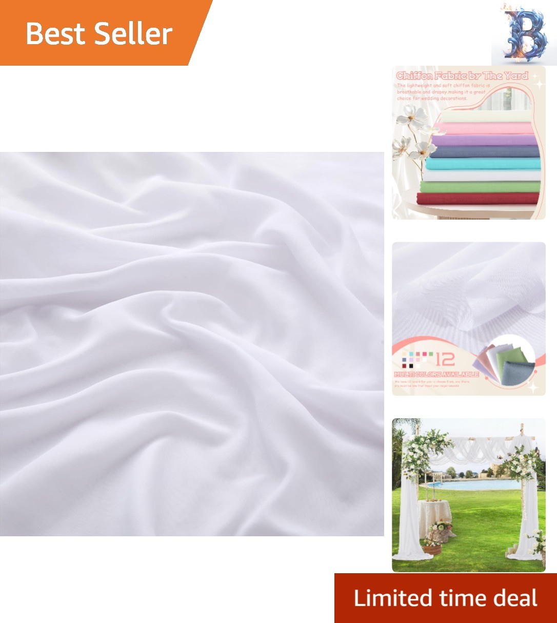 Versatile White Chiffon Fabric 60” Wide - Perfect for Wedding Decor & Crafts