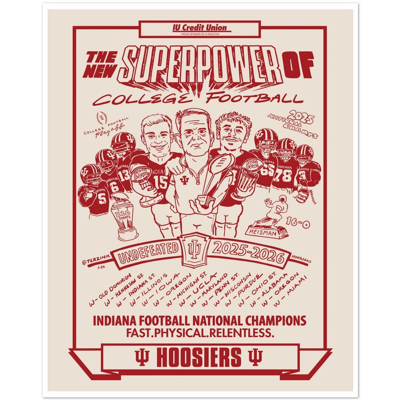 Indiana Hoosiers 2025 National Champions College Football Season Poster