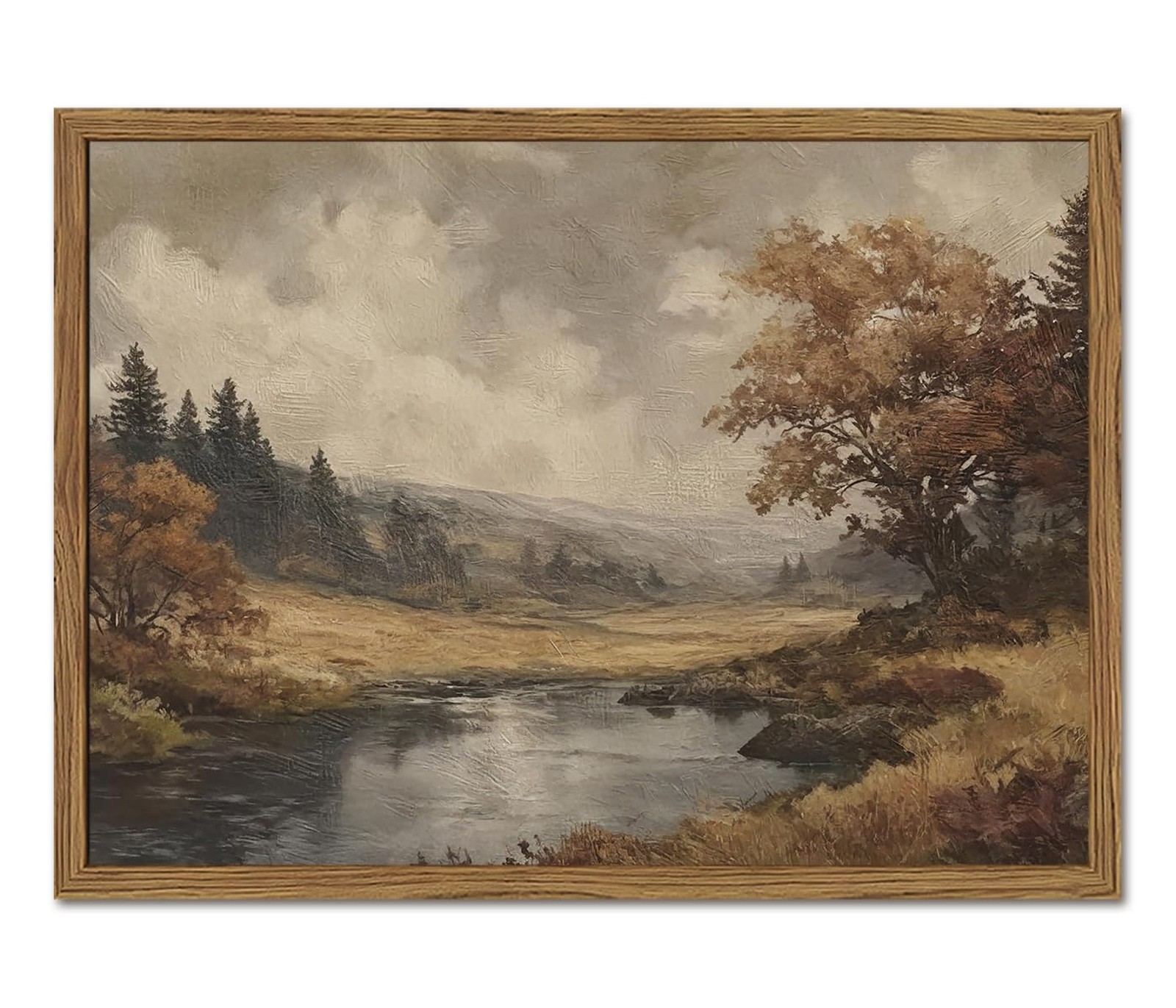 Vintage Landscape Wall Art, Retro Cottagecore Farmhouse River Wall Decor Pain...