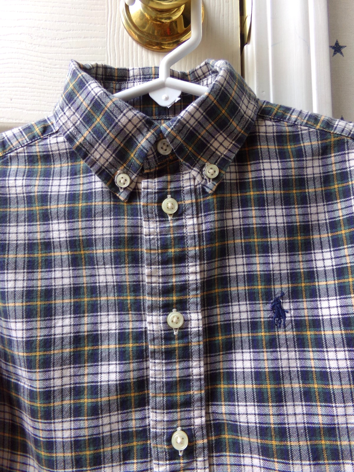 RALPH LAUREN Boys Button Up 4T Blue Green Plaid Dress Shirt 100% Cotton 4 VTG