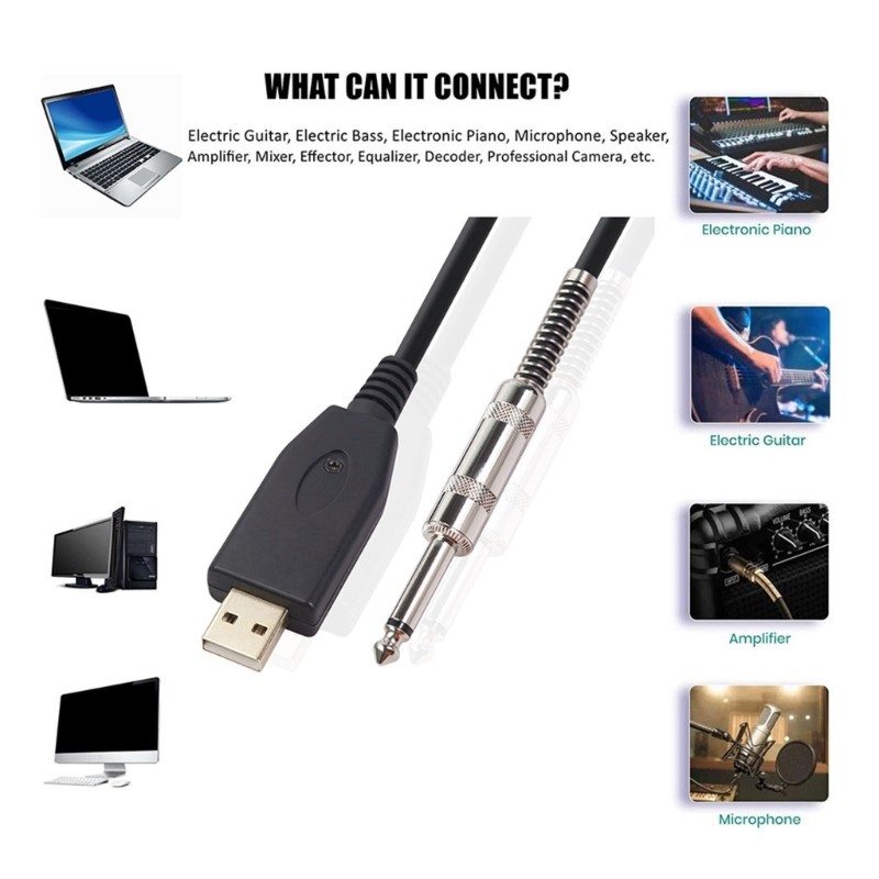 Insert and Play USB to 6.35mm Guitar Recording Cable With OFC Conductors Design