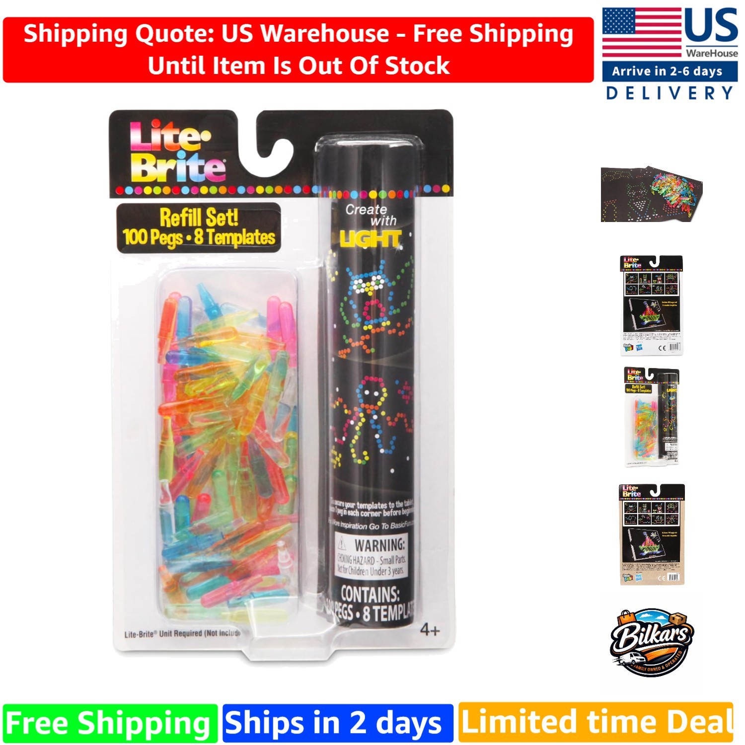 Creative Lite-Brite Peg Refill Pack with 100 Colorful Pegs & Templates for Fun