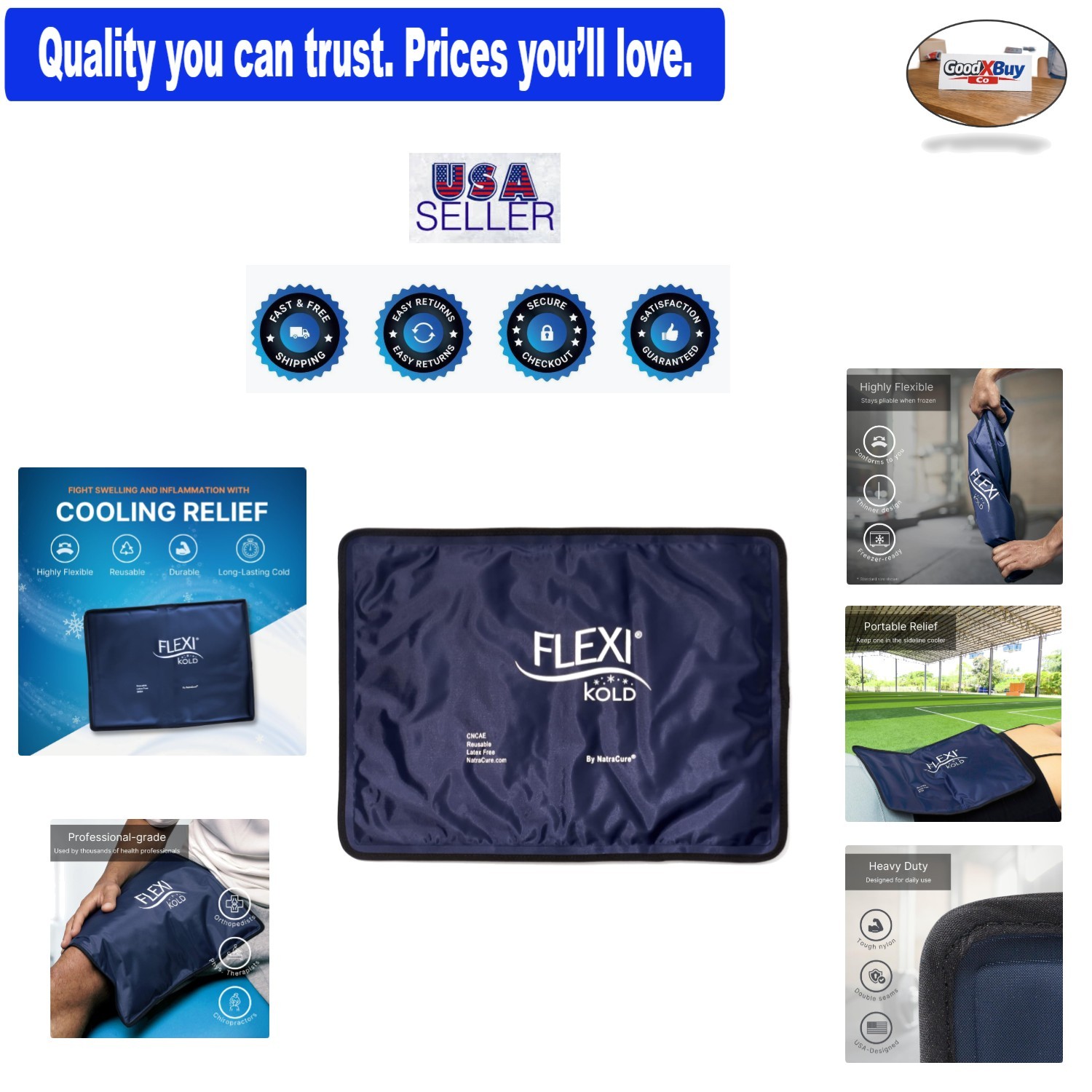 FlexiKold Reusable Gel Ice Pack Large 10.5x14.5 Injury Pain Relief Shoulder Knee