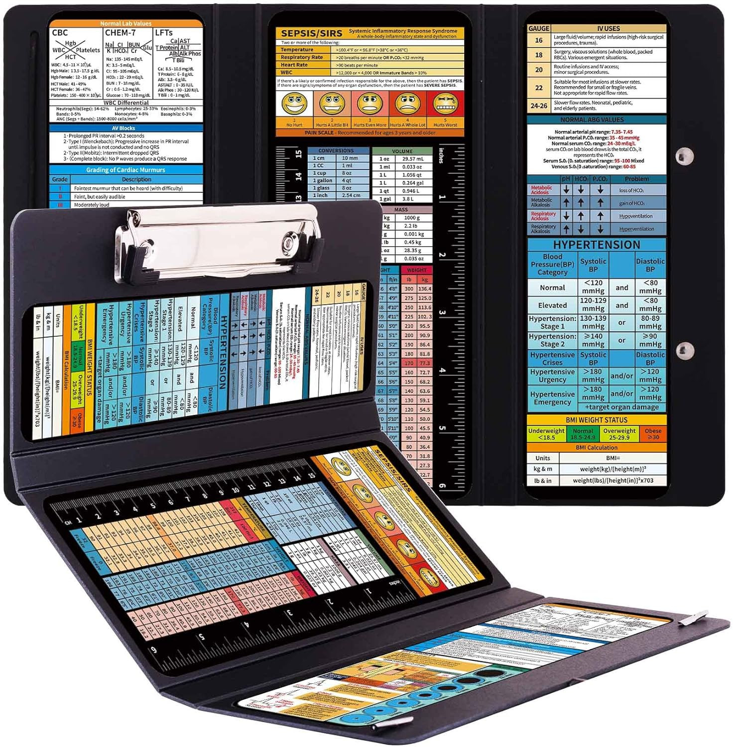 2Pack Foldable Nurse Clipboard - Black Plastic Medical Clipboard with Pocket Siz