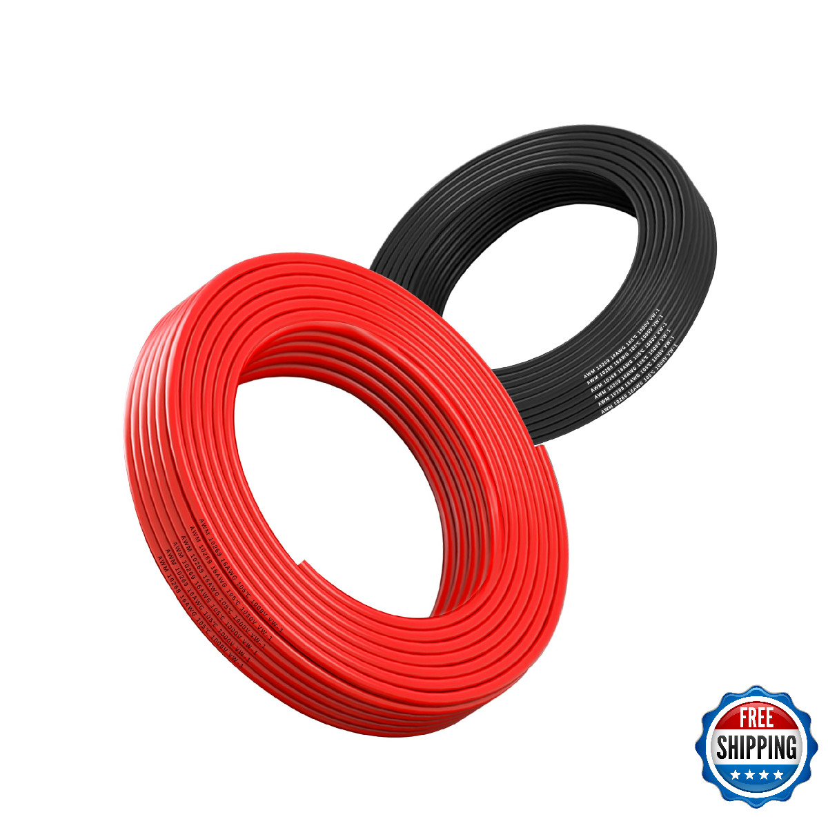 16AWG Flexible Electrical Wire 100FT (50FT Black + 50FT Red) 1000V Low Imp
