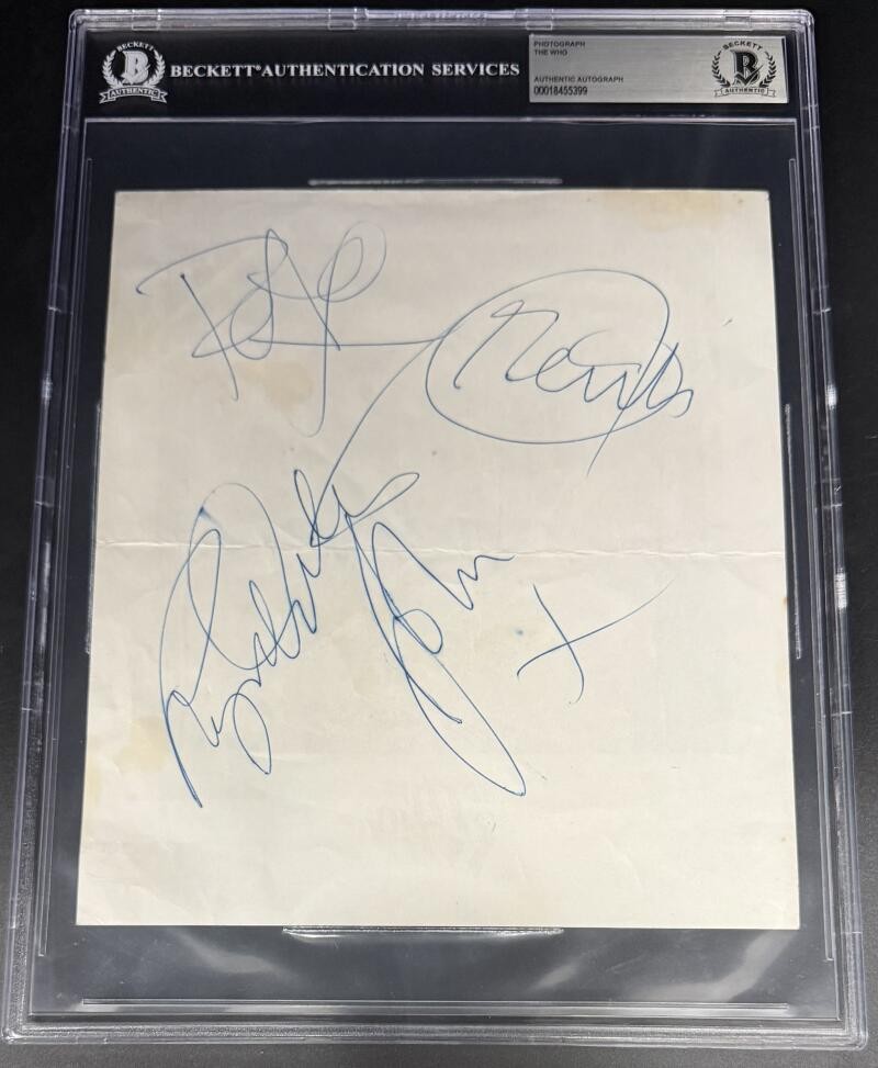 The Who Full Band x4 Signed Autograph Beckett Encapsulated 8x10 Page Keith Moon
