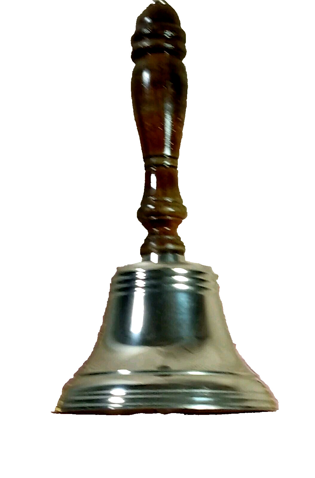 HAND HELD SCHOOL BELL  BRASS & WOOD HANDLEVTG. School Teacher's  Nickel Plated