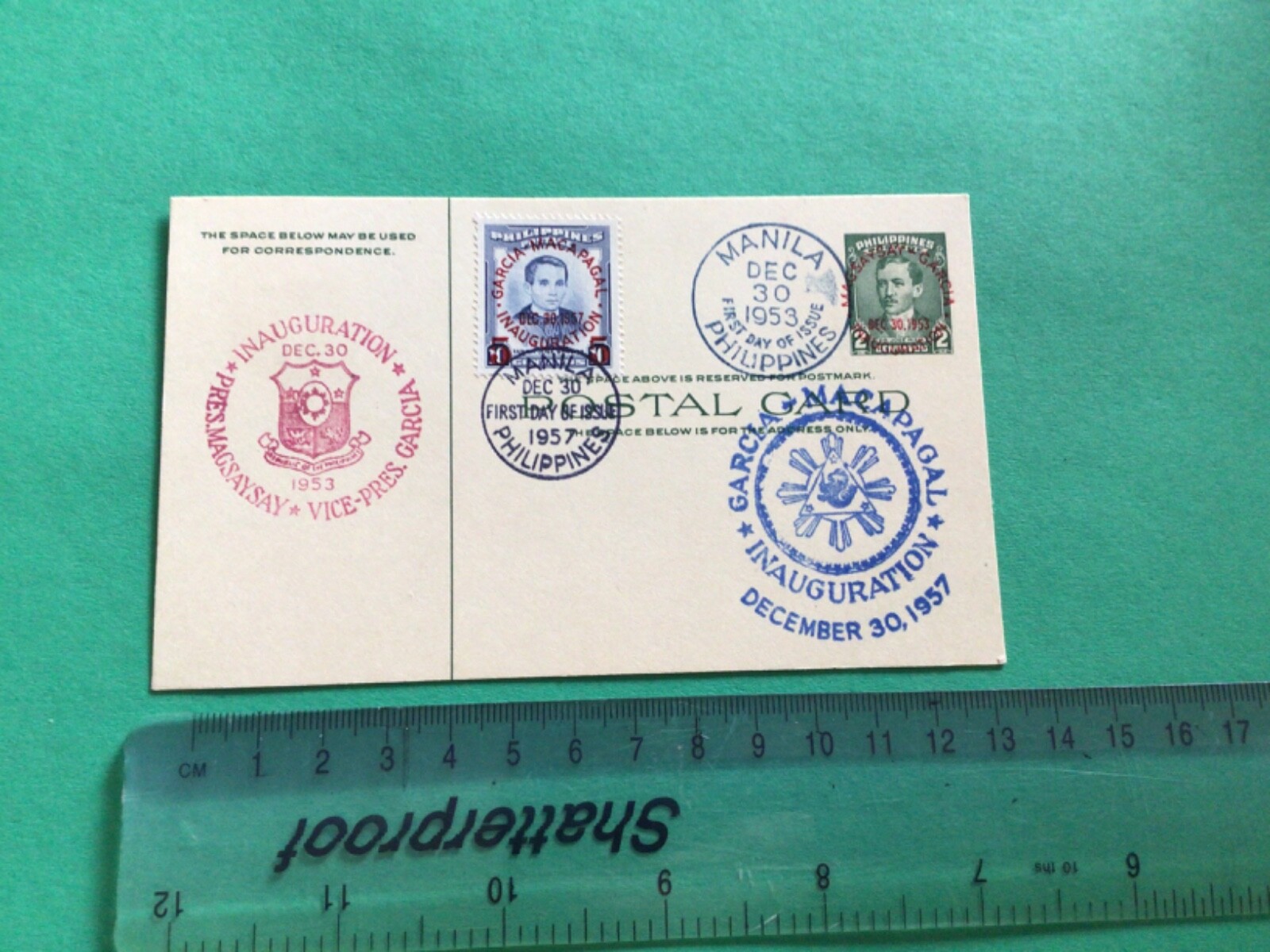 Philippines 1953 Garcia Inauguration Stamped Postal card  A15414