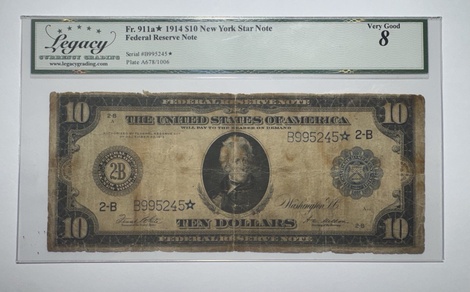 1914 $10 Federal Reserve Star Note Fr. 911a* New York, Legacy 8
