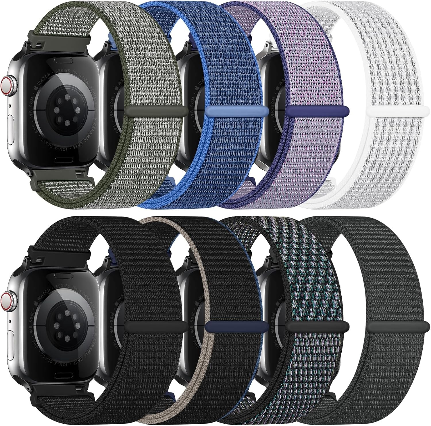 8 Pack Nylon Sport Loop Strap Compatible with Apple Watch 38mm 40mm 41mm