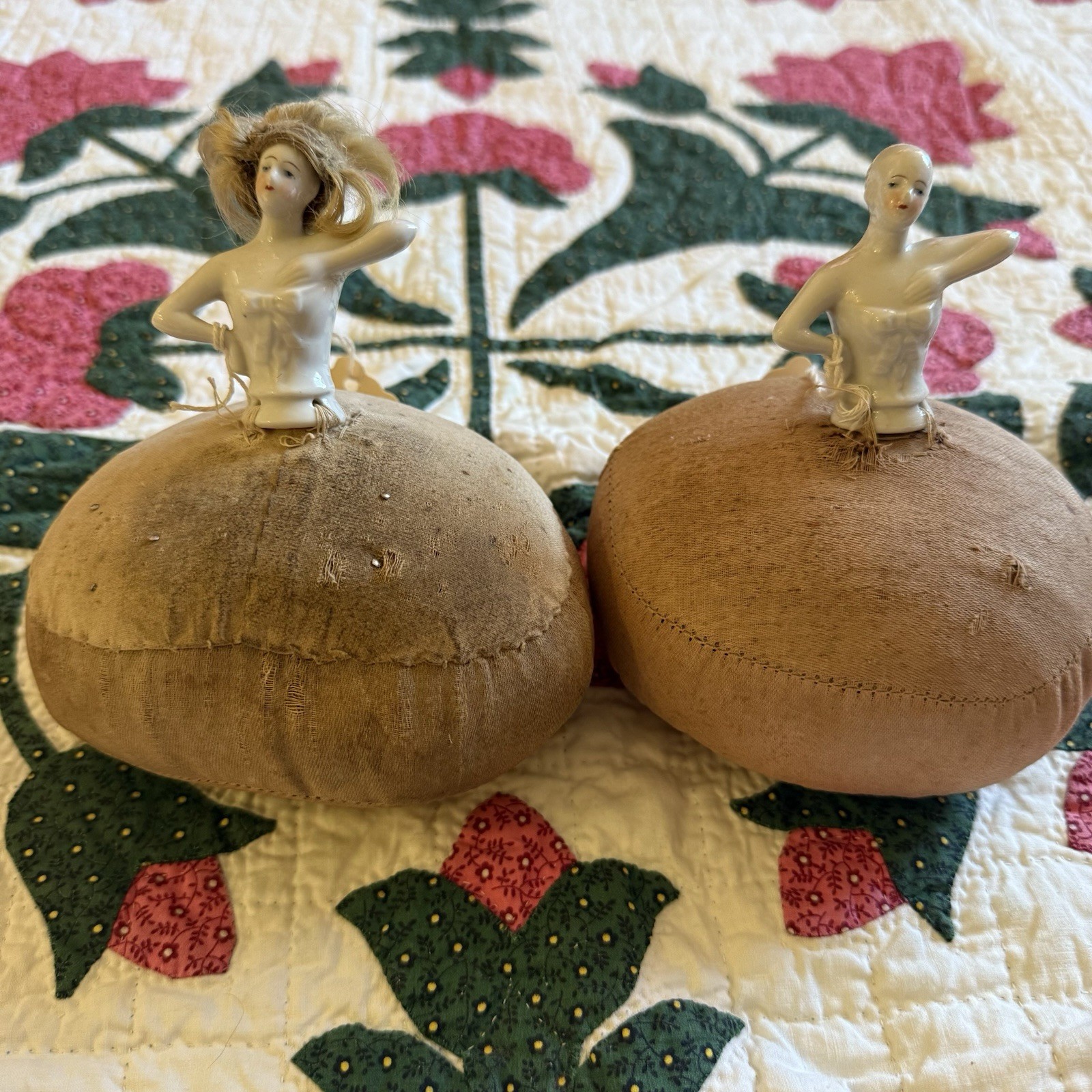 Art Deco German Bisque Half Doll Lot Flapper Pincushion Doll 2.5” Arm Up