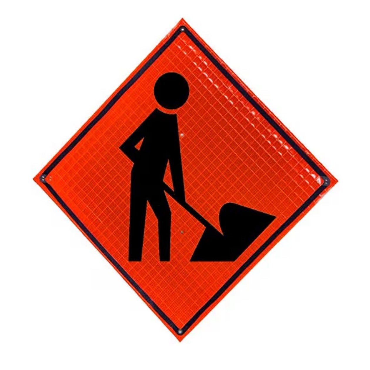 NEW 36" Reflective Fluorescent Orange Roll-Up Warning Sign. (WORKER SYMBOL)