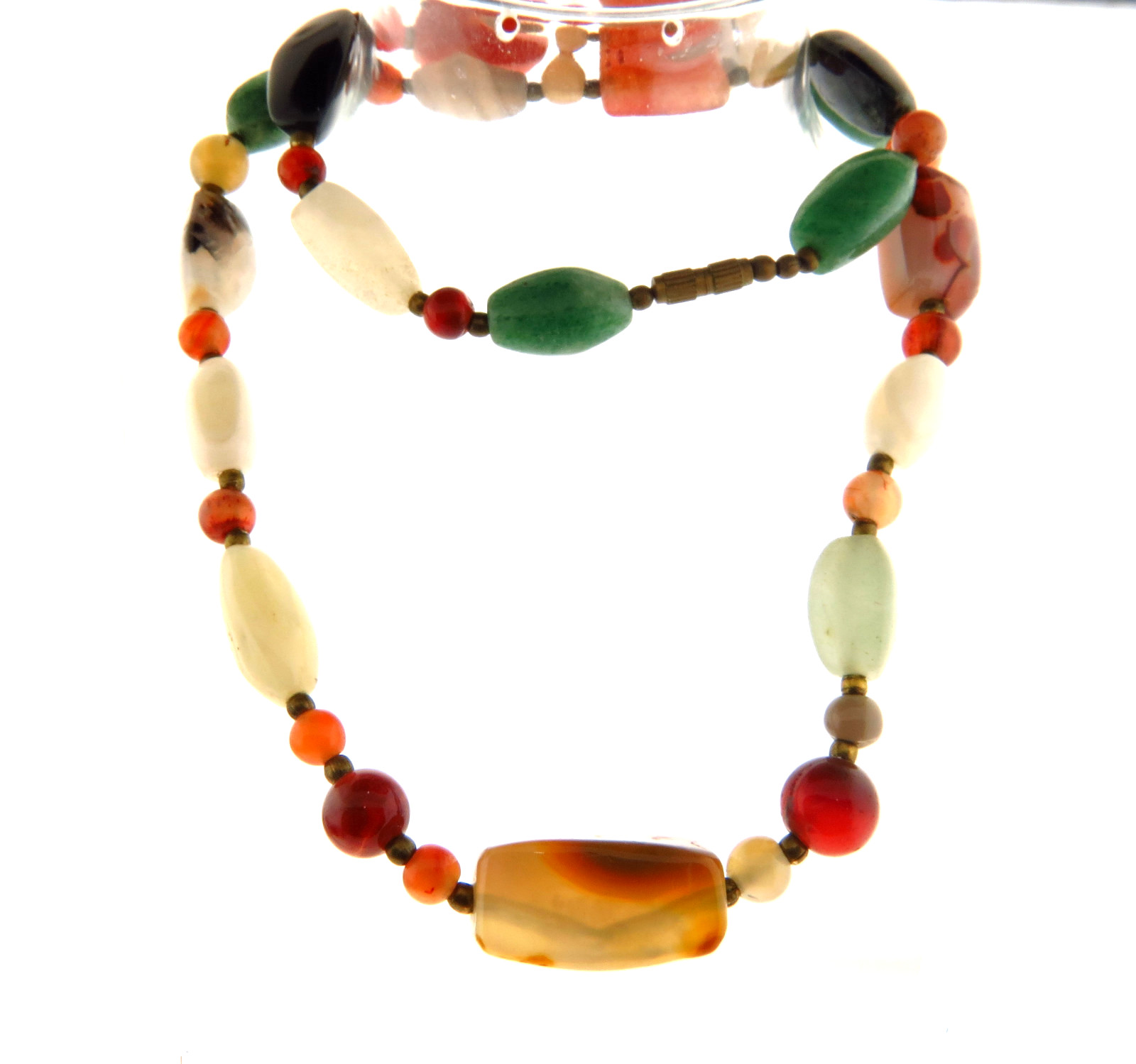Vintage Agate Jade Carnelian Bead Necklace 24 inch