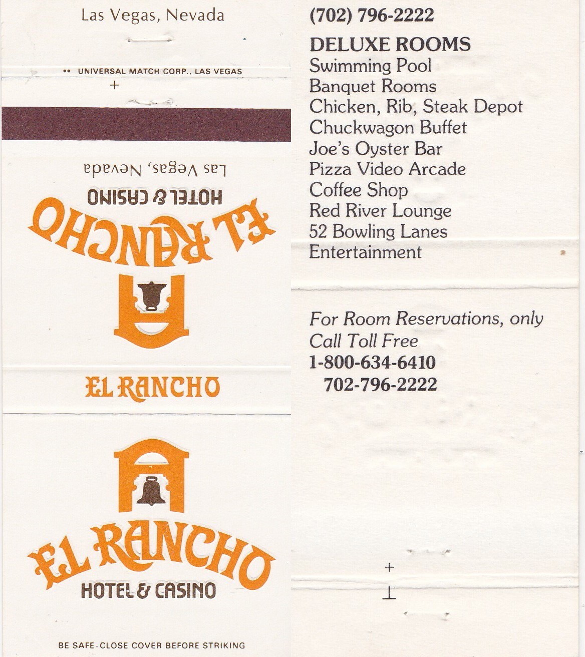 El Rancho Hotel & Casino Las Vegas Matchbook Cover  icmsc5