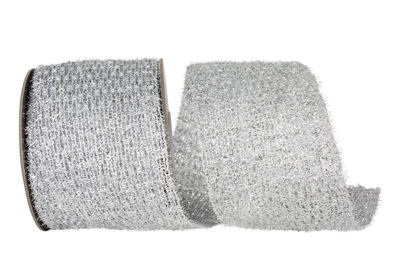 Silver Flex Net Stretch Glitter Metallic Wired Edge Ribbon 4 Inch x 10 Yards