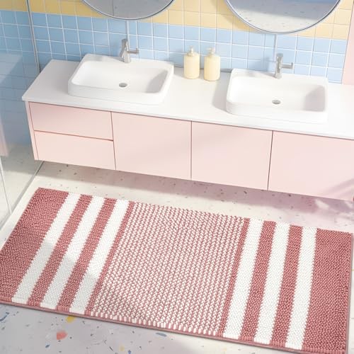  Bathroom Rugs, 47x20 Inch Extra Soft Absorbent Shaggy 47" x 20" Dusty Pink