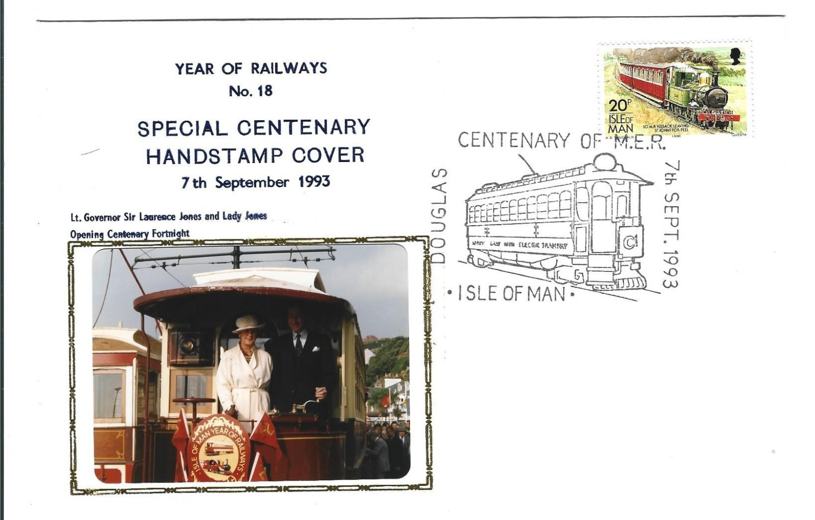 ISLE OF MAN 1993 YEAR OF RAILWAYS COVER No. 18