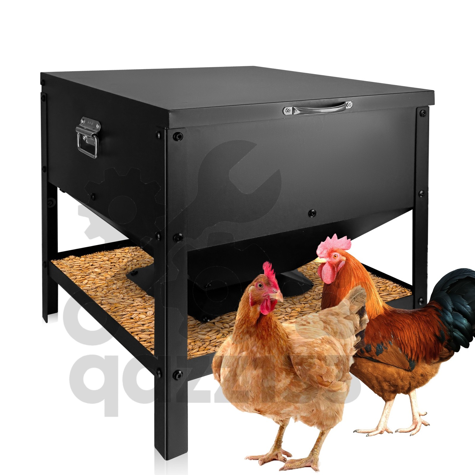Heavy Duty 80 lb Chicken Feeder Freestanding Waterproof Lid Poultry Feeding Box