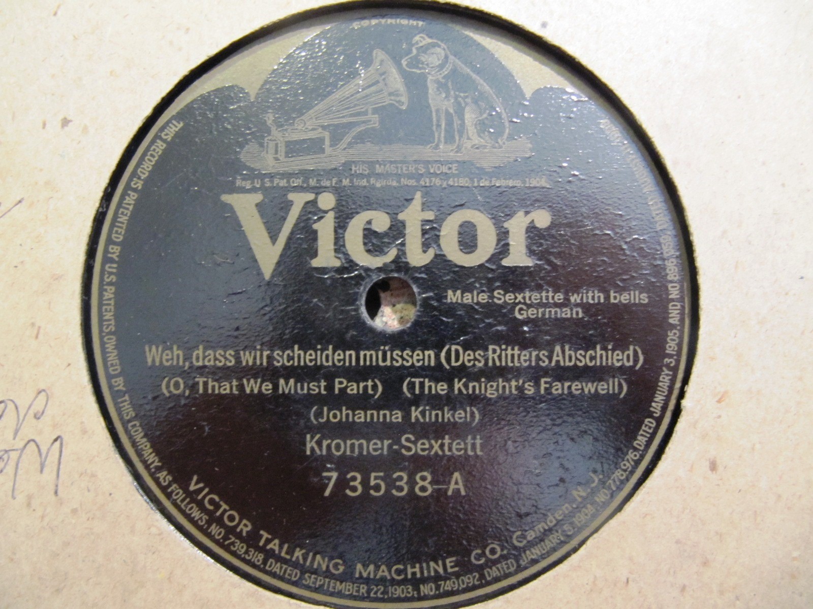 1922 GERMAN Carl Kromer Sextett Wenn alle Brünnlein/ Ritters Abschied VIC 73538