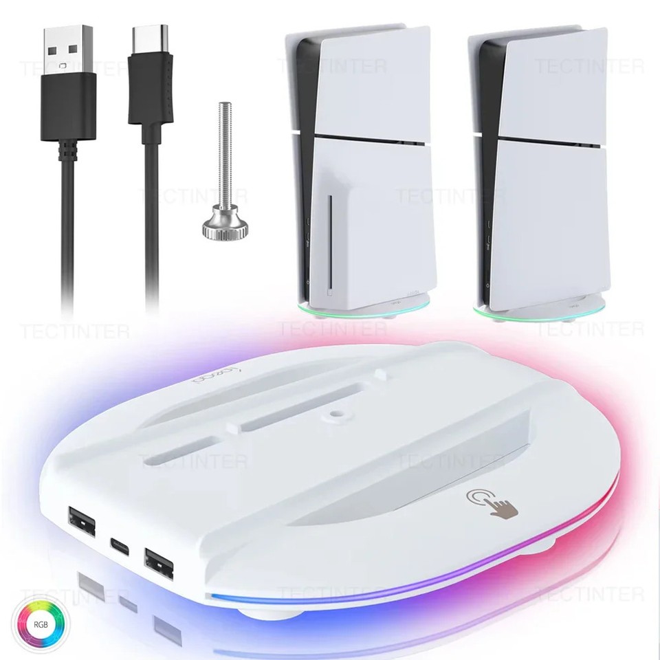 Vertical Cooling Stand with RGB Light for PS5 Slim Disc/Digital Edition Console 