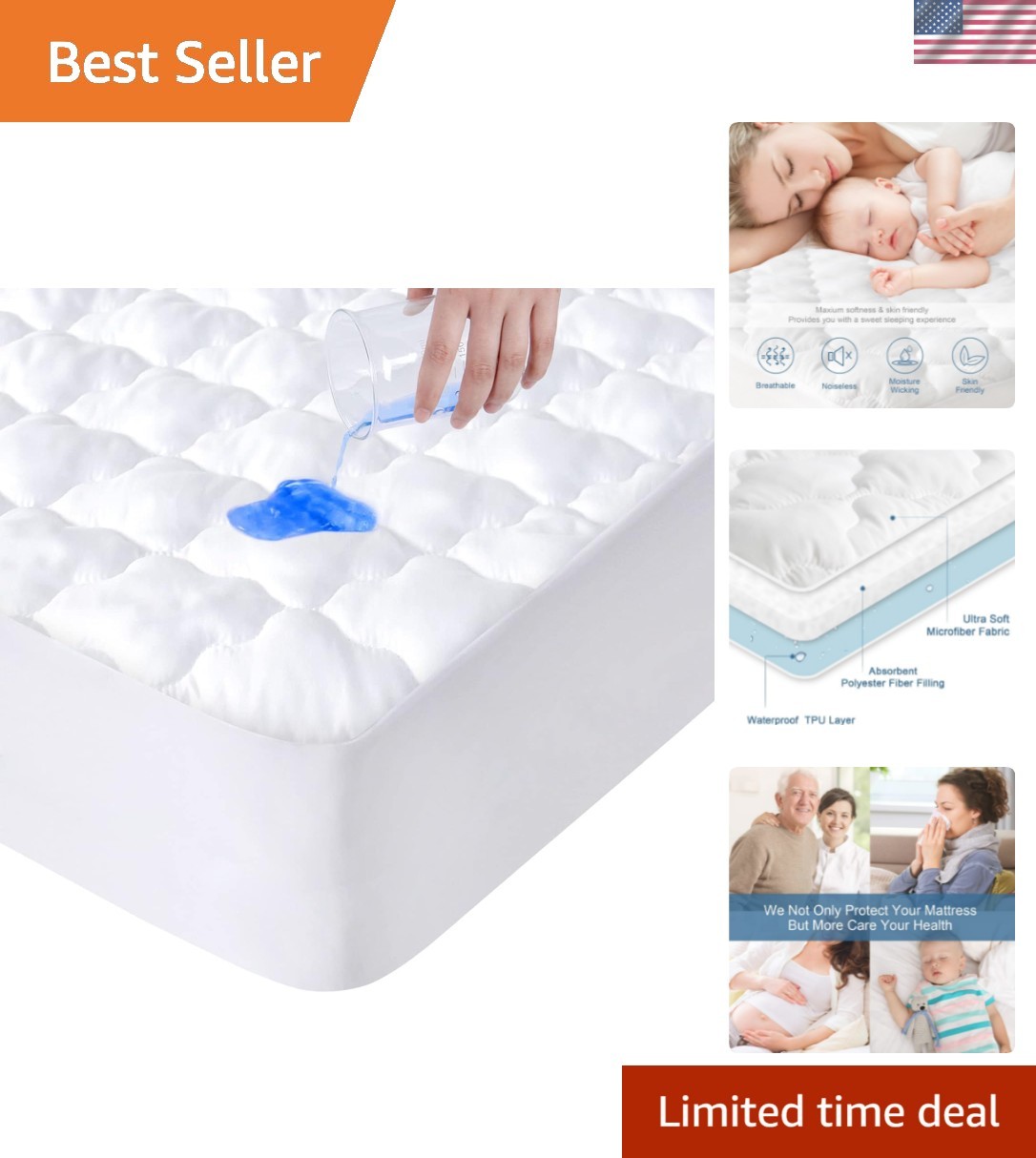 Full Size Mattress Protector Pad Waterproof Quilted, Breathable & Cooling Ful...