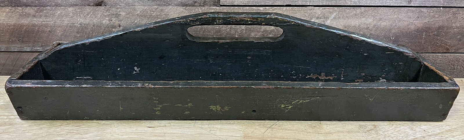 Antique Primitive Green Paint Wood Handle Metal Bottom Toolbox