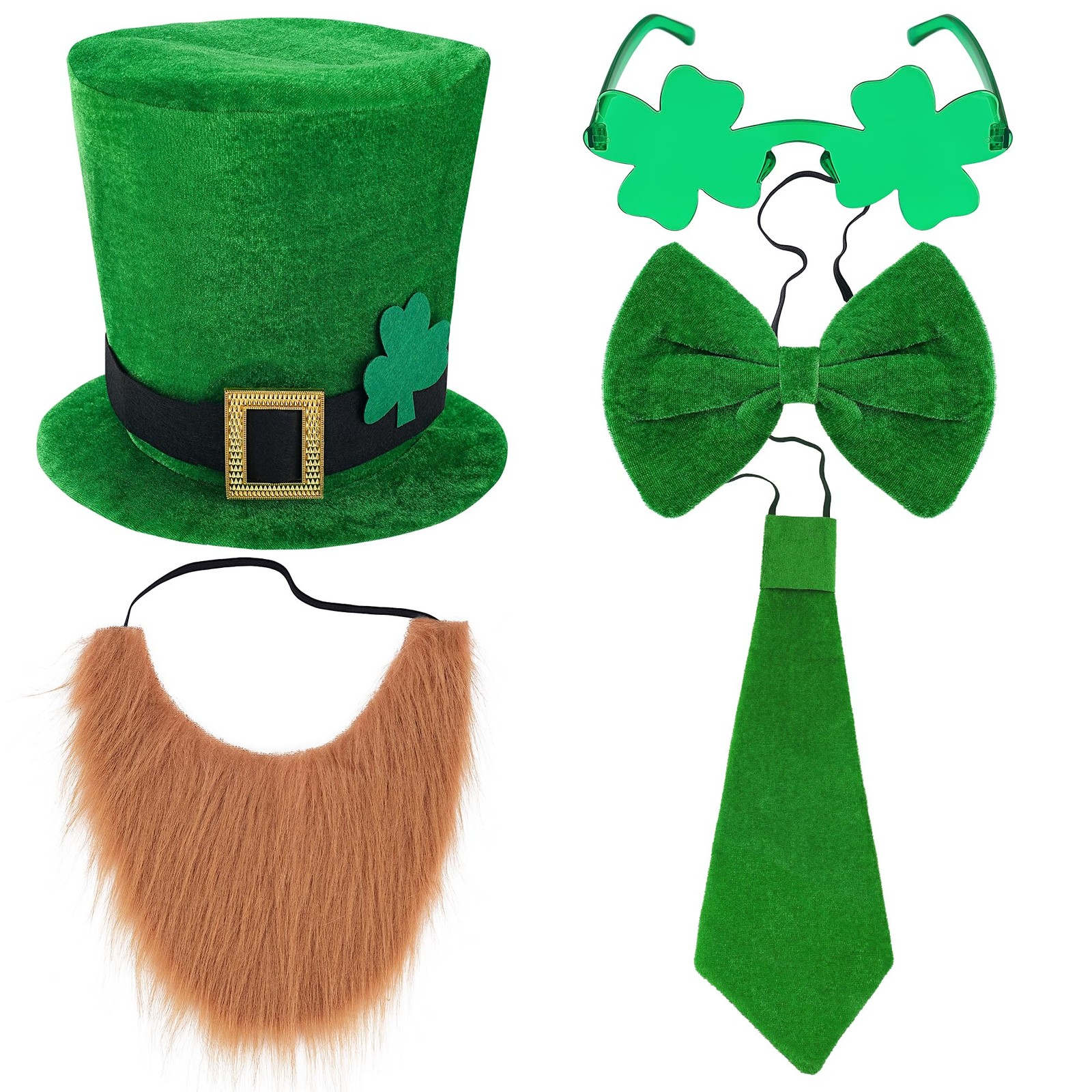 St. Patrick's Day Costume Suit Leprechaun Costume Set Hat, Shamrock Glasses, Bow