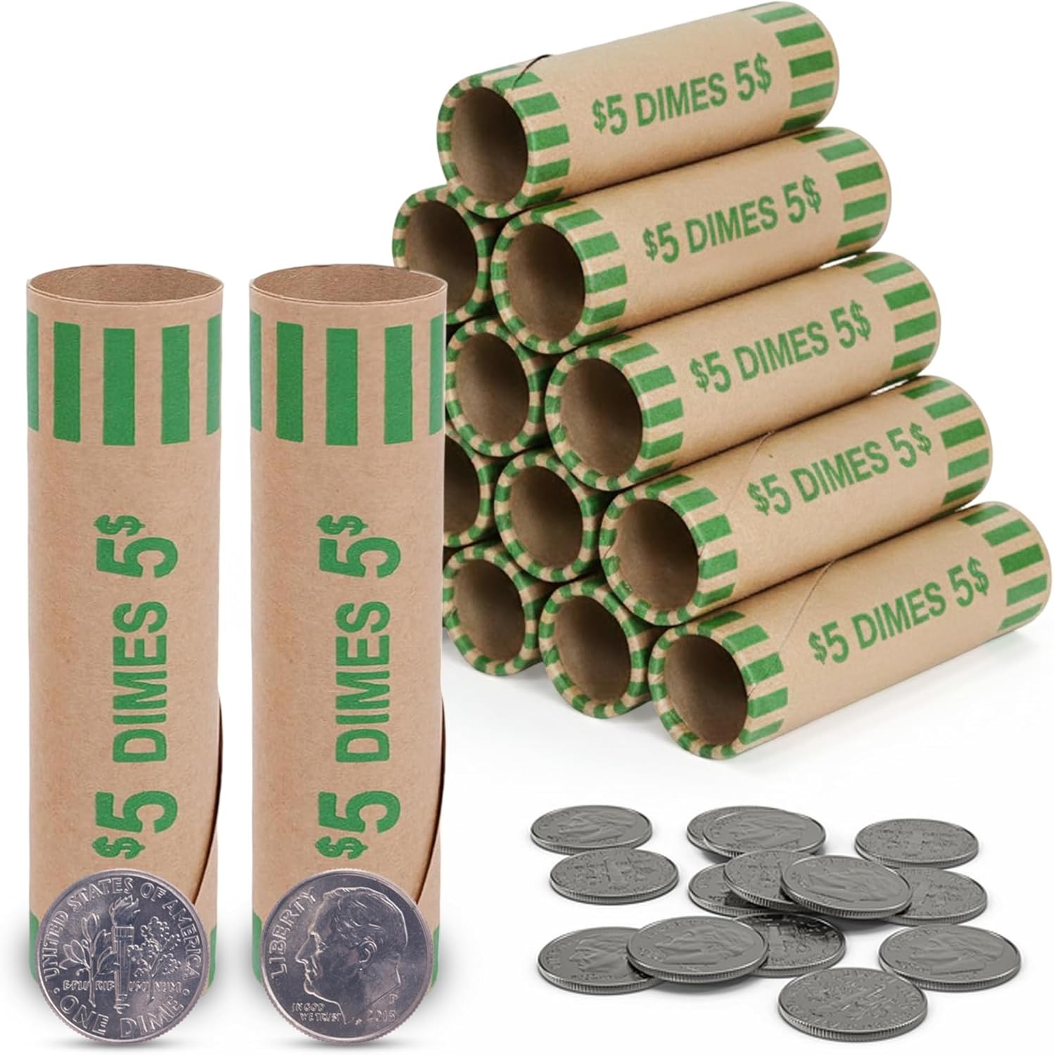 118 Pcs Preformed Dimes Coin Wrappers Rolls