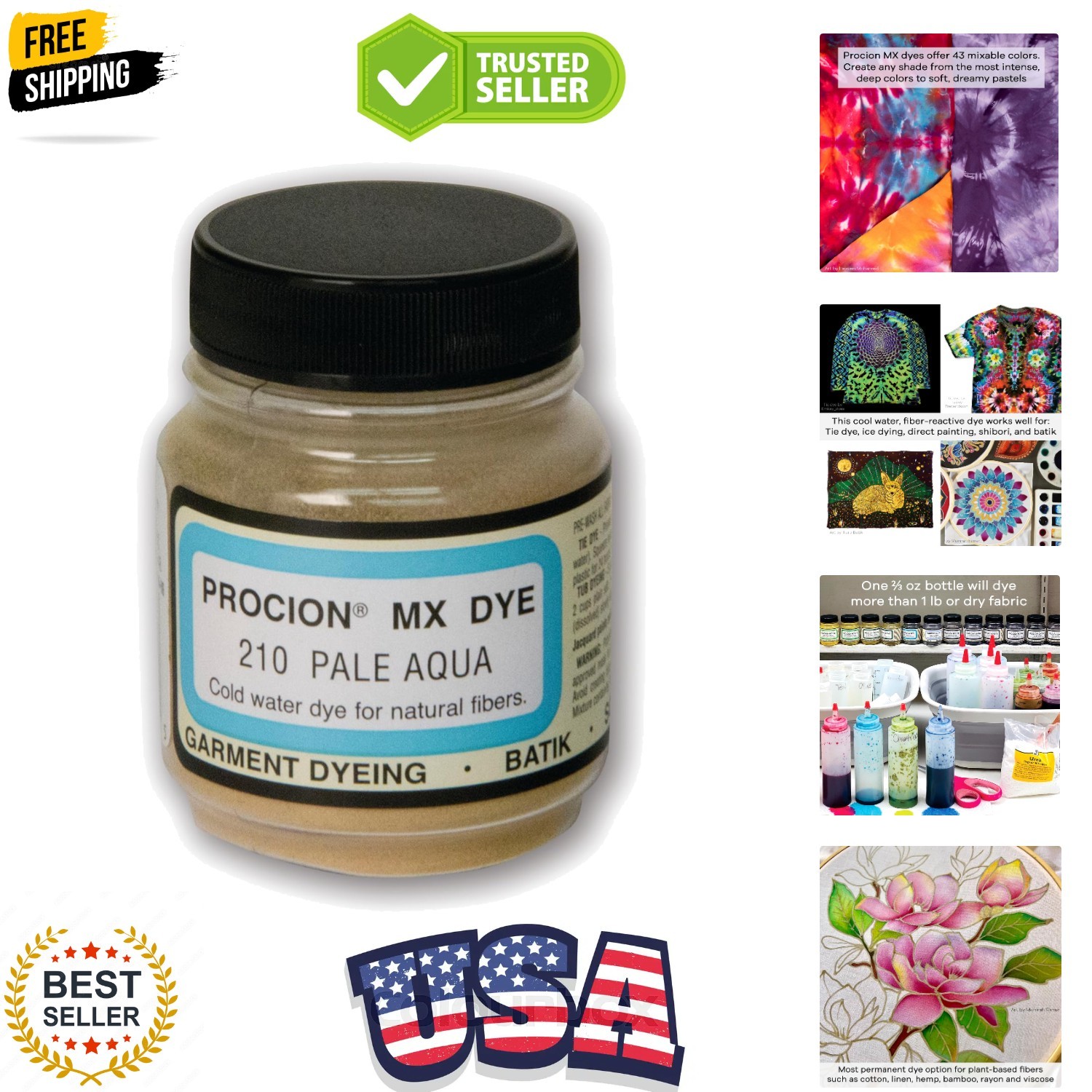 Procion MX Tie Dye Powder Pale Aqua, 2/3 Ounce Jar for Fabric and Clothing | ...