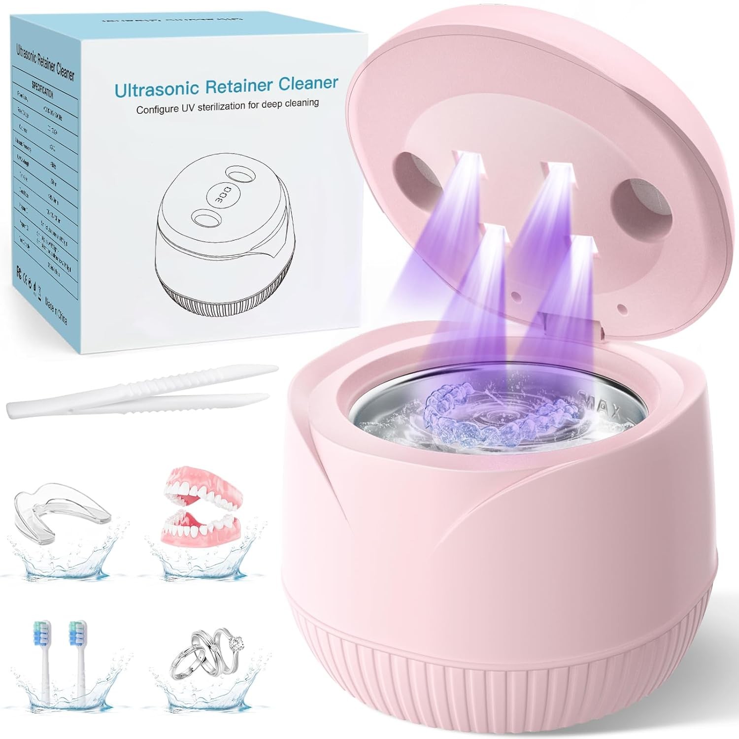 Dental Ultrasonic Retainer Cleaner Machine - Dental Cleaning Pod for Denture, 