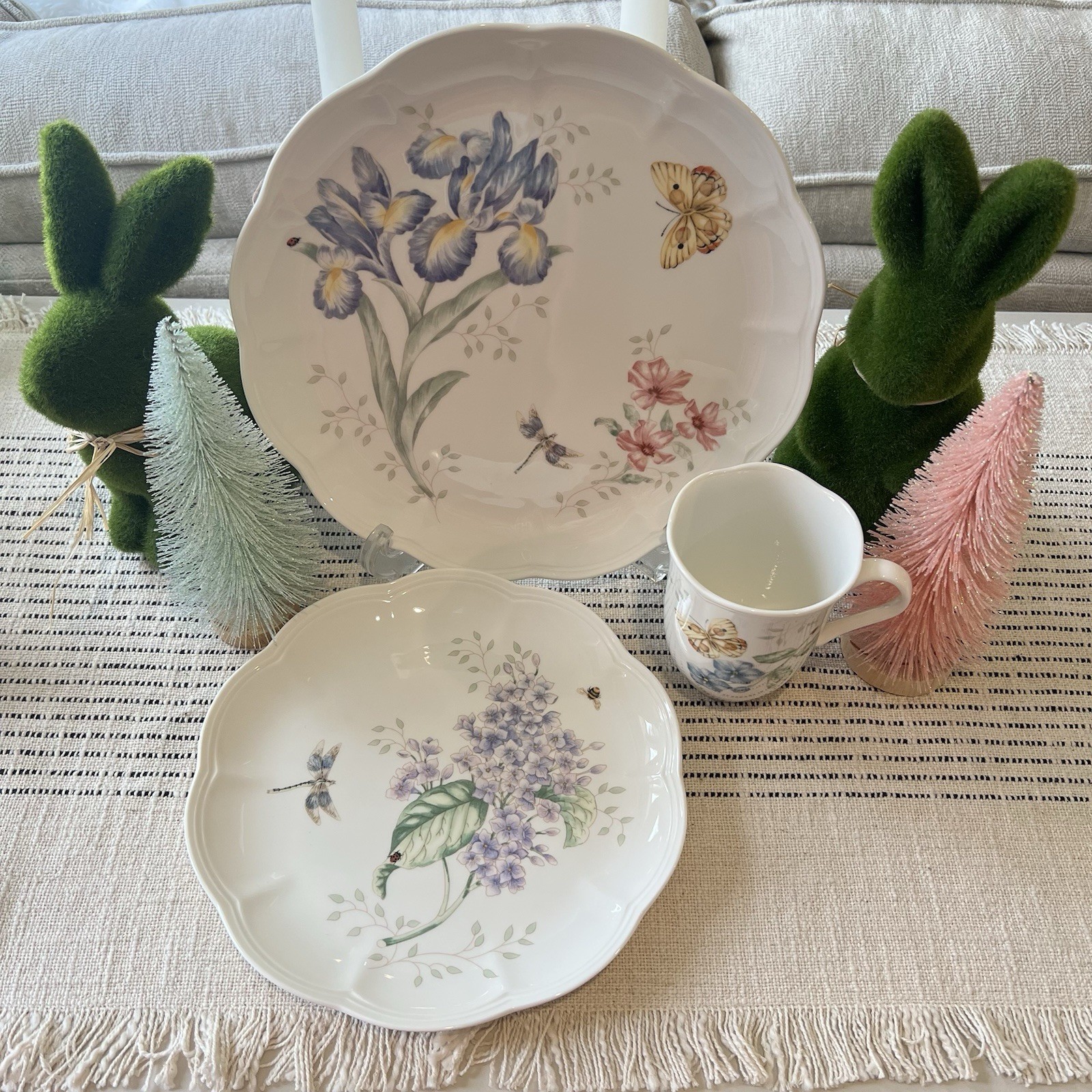 Lenox Butterfly Meadow Orange Sulphur Porcelain Dinnerware 3pc Plates & Mug Set