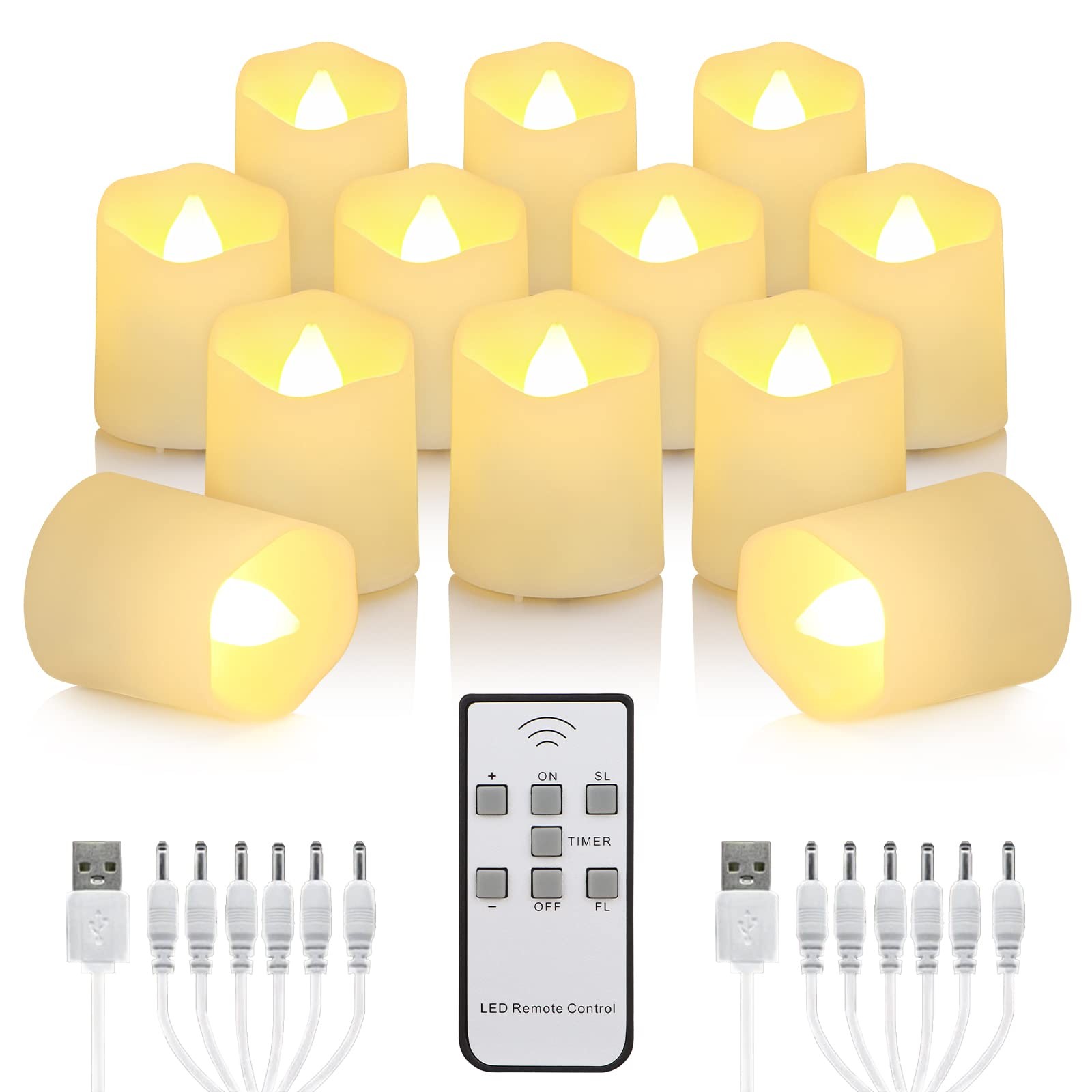 12 PCS Rechargeable Candles Flameless Tea Lights with Remote, USB LED Tealigh...