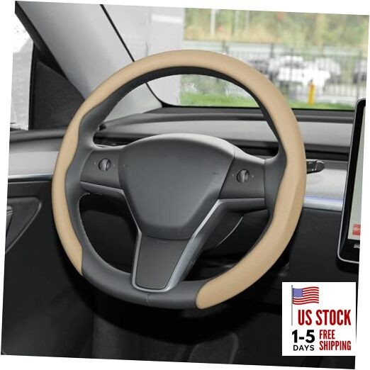  Nappa Leather Steering Wheel Cover,Universal Fit 15 Inch-Premium Light Beige