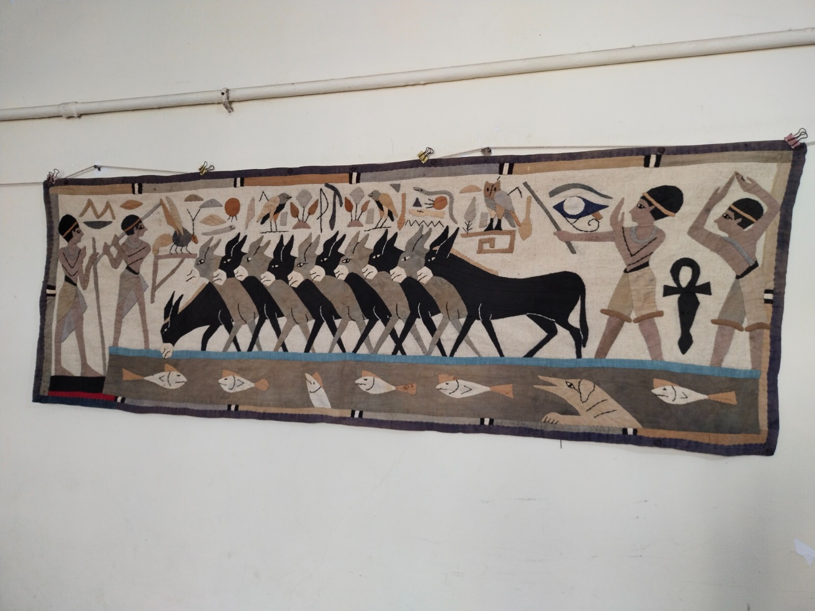 vintage gorgeous Egyptian applique needlework textile tapestry hanging panel