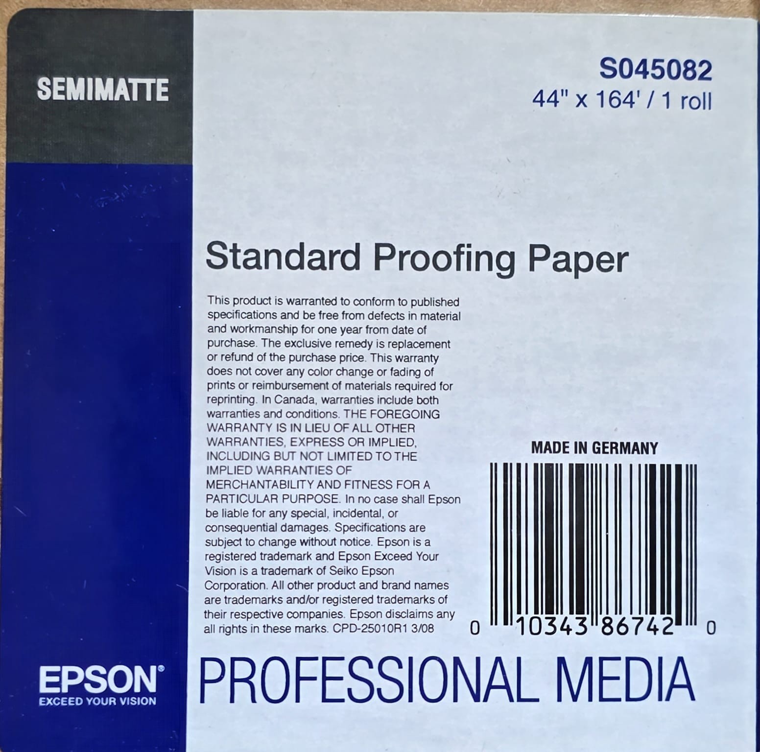 EPSON SEMI-MATTE STANDARD PROOFING PAPER 44" X 164FT S045082