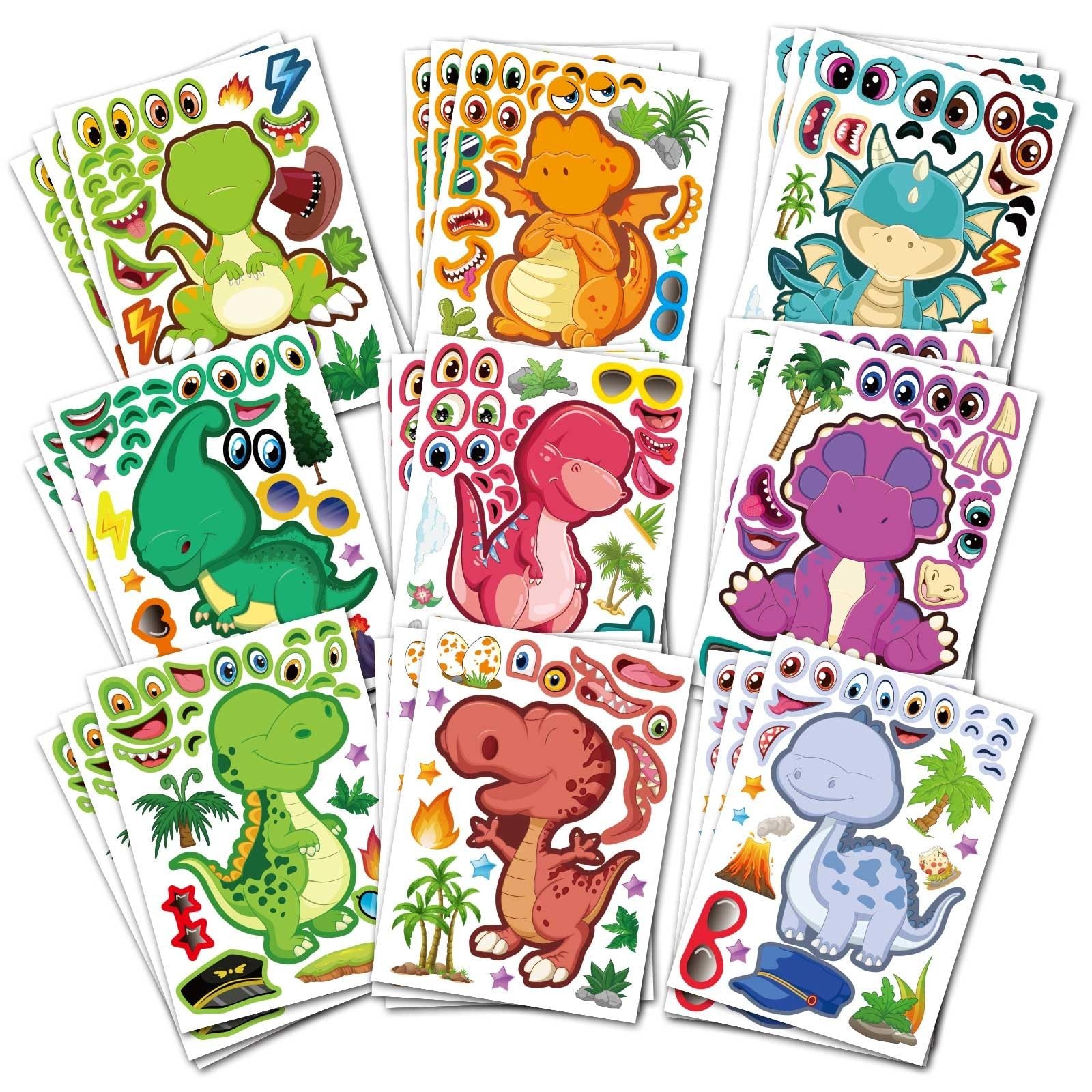 27 Sheet Dinosaur Stickers Make Your Own Dino Stickers for Kids 3+, Make-a-fa...