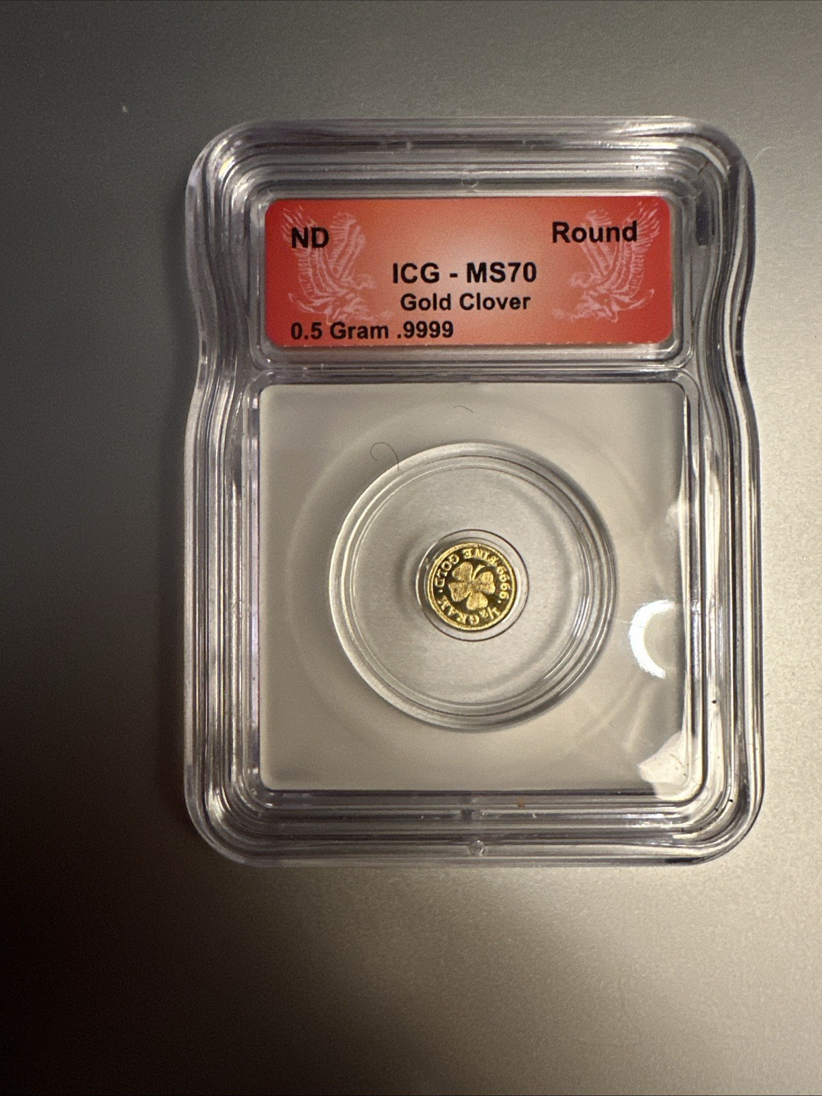 GOLD ICG Certified MS70 Monarch Mint 1/2 Gram Clover Gold .9999 Beautiful Coin