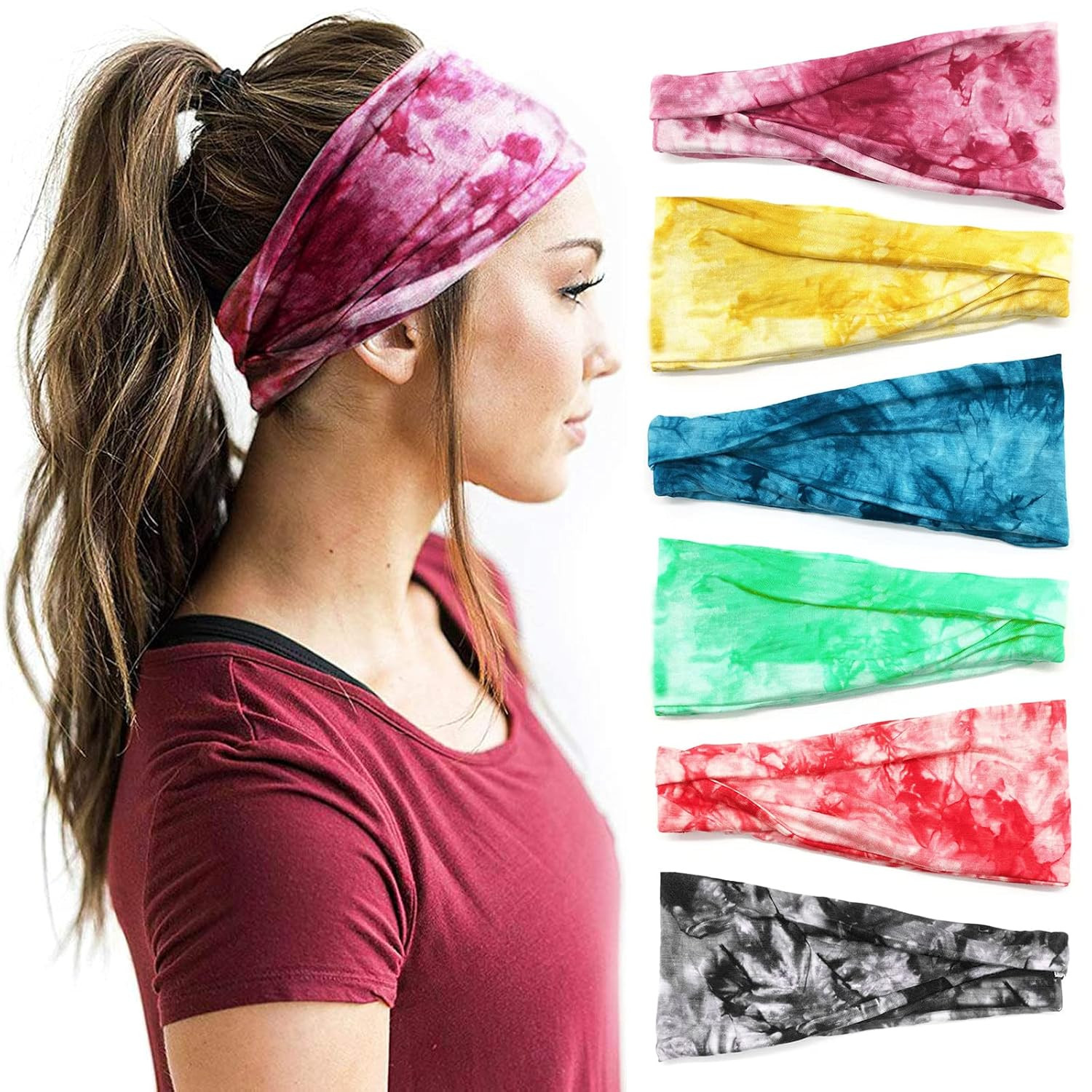 Boho Headbands for Women Fashion Wide Headband Yoga Workout Head Bands 6 Pack