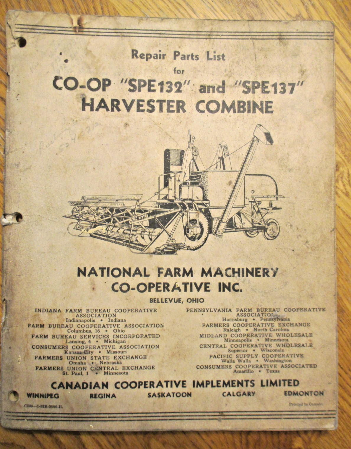 CO-OP SPE132 SPE137 Harvester Combine Repair Parts List National Farm Machinery